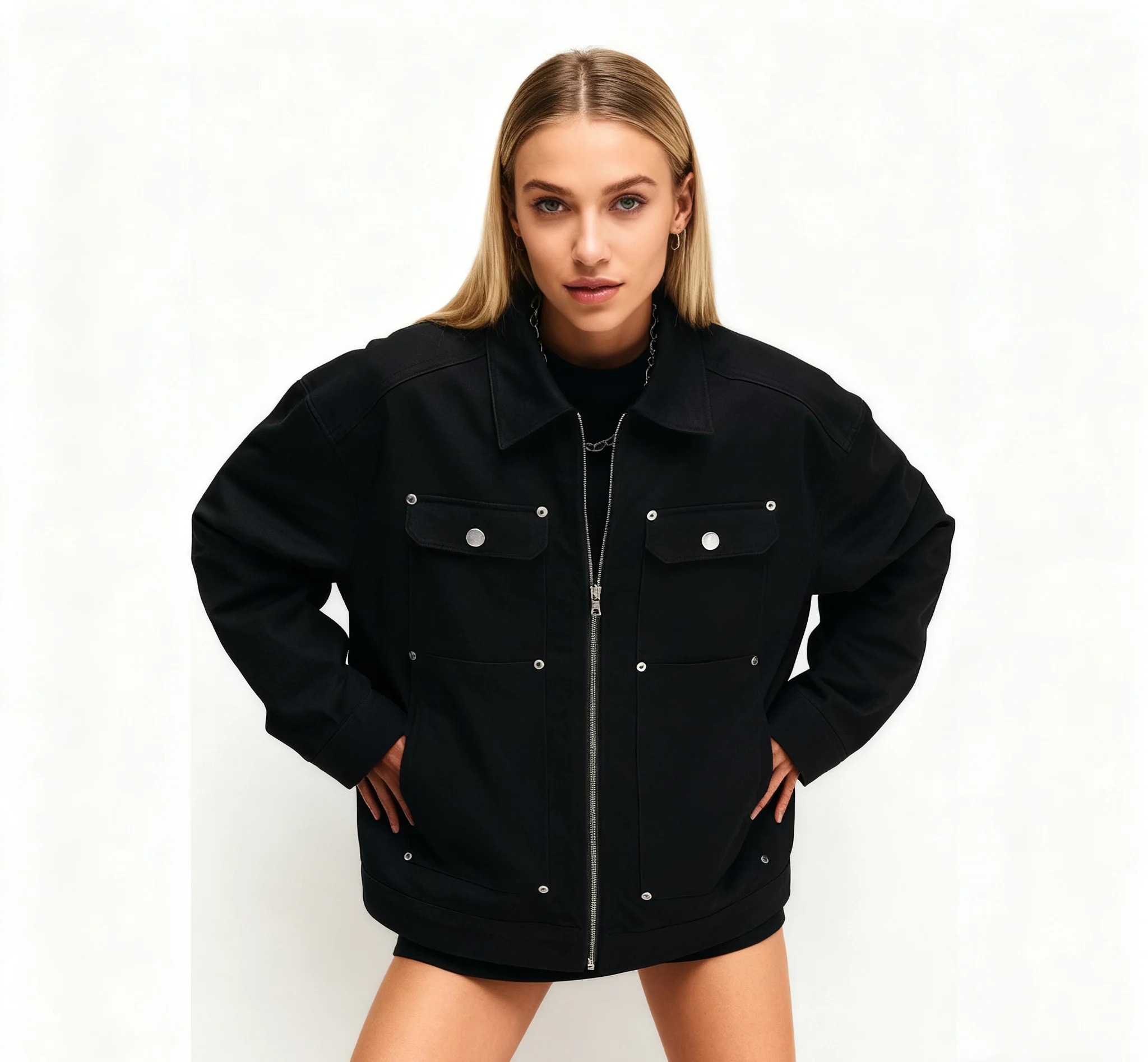 

Biker Jackets Womens Jacket Zipper Autumn Blacktweed Stand-Collar Checked Double-Breasted Minimalist British Style Preppy Velvet