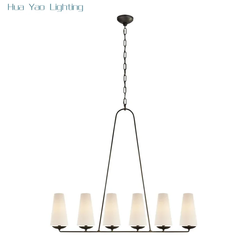 

Полностью медная американская минималистичная вилла, столовая, островной стол, линейный подвесной светильник, простой стиль, подходит для спальни, гостиной