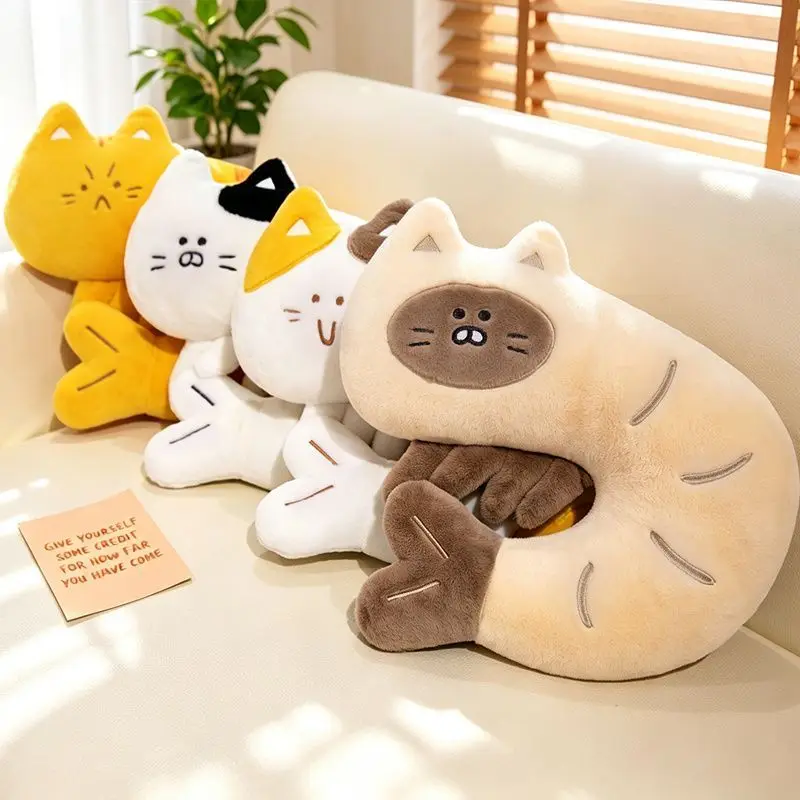 Cute Siamese Cat U Shaped Travel Pillow Portable Neck Support Nap Cushion Super Soft for Airplane Car