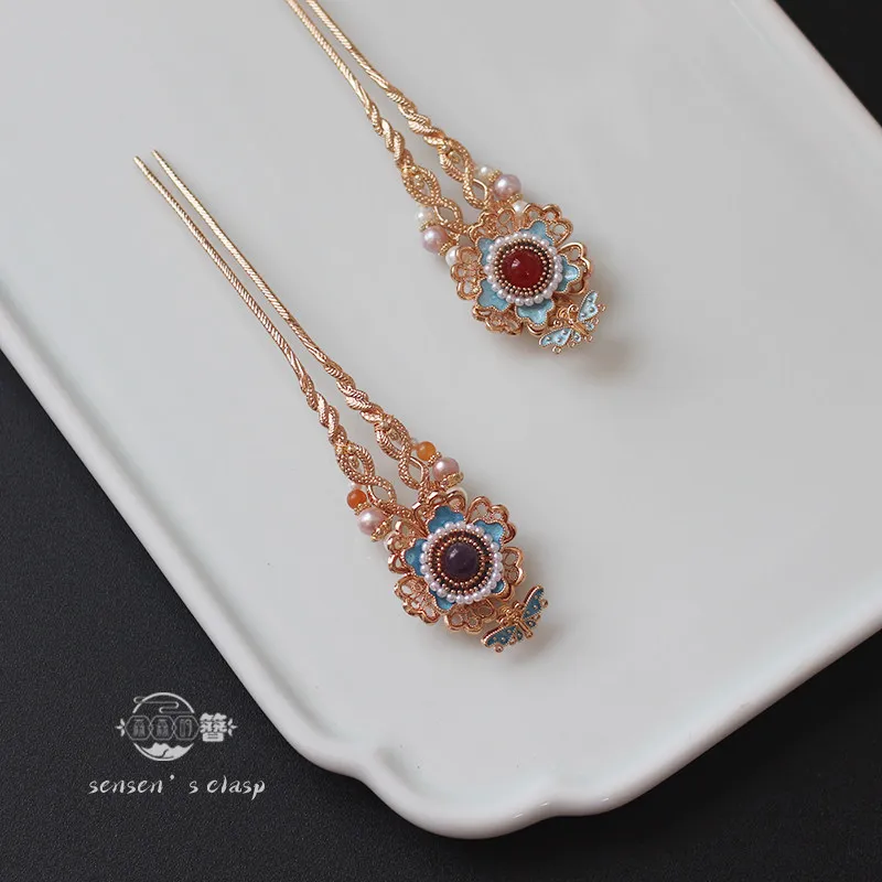 

Enamel Hairpin [Northern Fragrant Vine], Filigree Pearl Elegant Ancient Style Hair Accessory