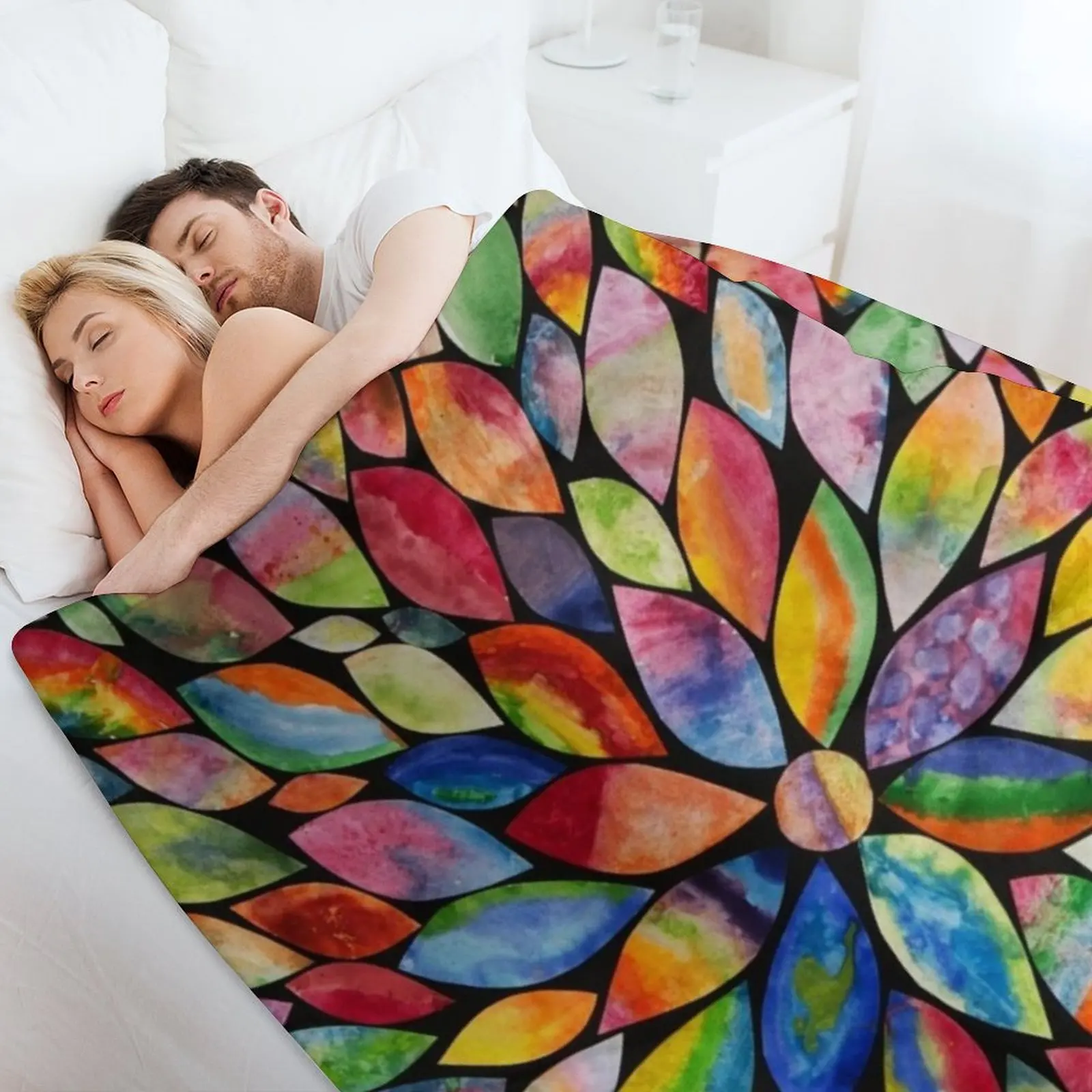 عرض فني HHPS، فئة 2C، ألوان مائية: بطانية رمي الزهور المزهرة، بطانيات رمي أريكة سرير من الفلانيل #4