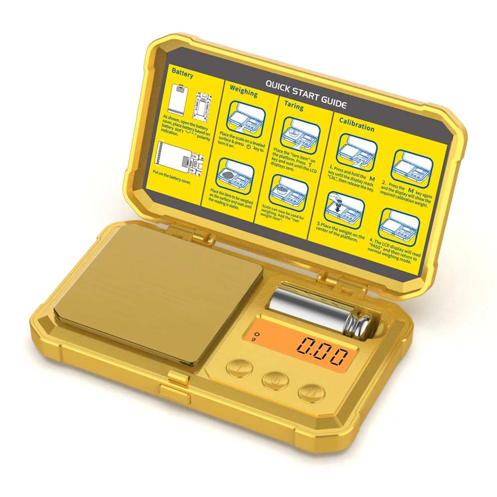 

Golden Digital Pocket Scale with Shining 200g X 0.01g Plating for Herb Jewelry Grain Maximum 50g Shiny Cover and Platform