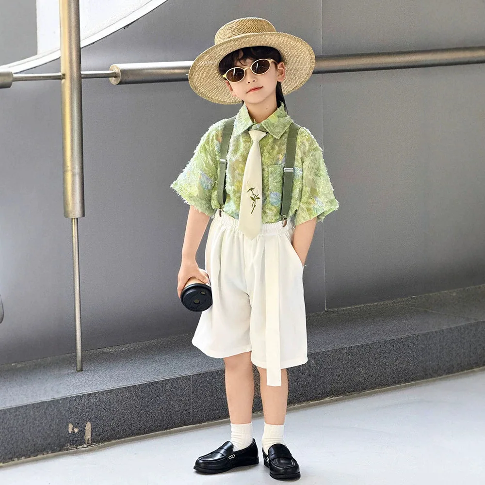 2026 New Fresh Casual Printed Strap Shorts Set Performance Boys