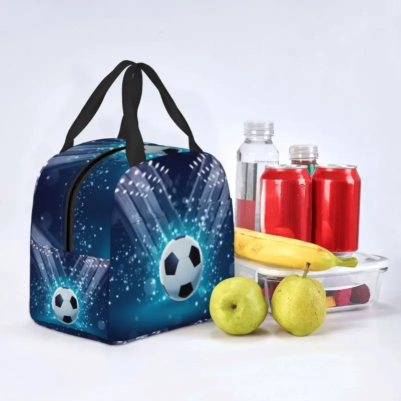 Football Stadium Soccer Ball Pattern Lunch Bag Women Warm Cooler Insulated Lunch Box for School Work Food Picnic Tote Bags