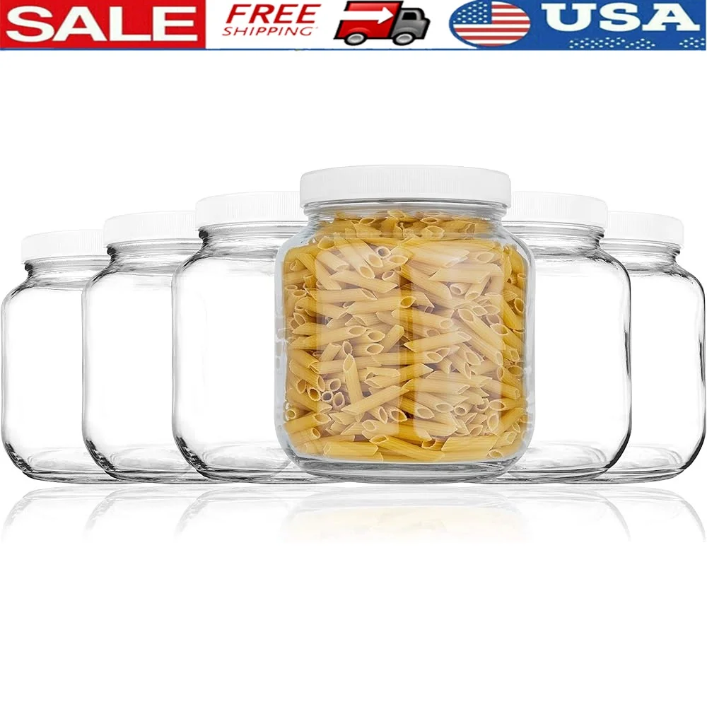

6 Pack Half Gallon Wide Mouth Mason Jars Airtight Lids Perfect Kombucha Brewing Pickling Storing Fermenting Dry Goods