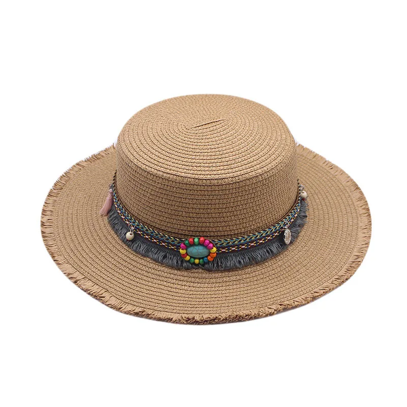 Bohemia Summer Straw Hat Wide Brim Fresh Women Sun Cap Seaside Vacation Beach Flat Top Hats