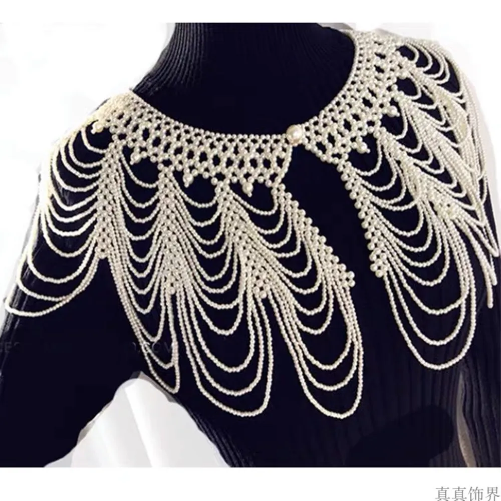 2025 새로운 연예인 스타일 무거운 수제 진주 럭셔리 중공 웨딩 드레스 술 목도리 목걸이 yj511