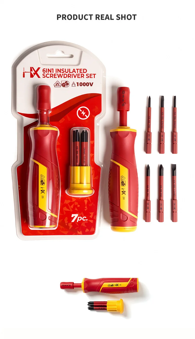 6-in-1 VDE-isolierter Schraubendreher-Bit-Satz, Schnellwechsel-Schraubendreher-Set, isolierter Schlitz- und Kreuzschlitzschraubendreher – Detail 8