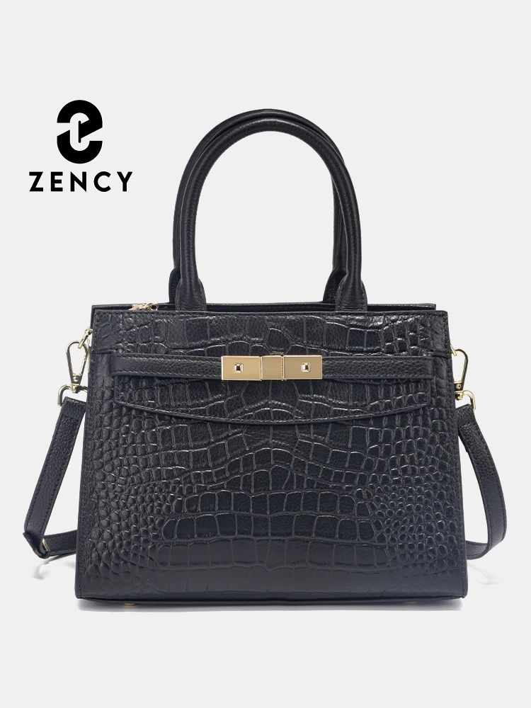 Zency Tote Bag Women's Natural Leather Women's Bag Large Capacity Zip Pockets Handbag Crossbody
