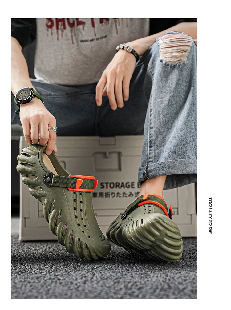 Marken-Herren-Slipper – Weiche und bequeme perforierte Outdoor-Schuhe, wasserdicht, höhenerhöhend, coole EVA-Fahrschuhe – Detail 18
