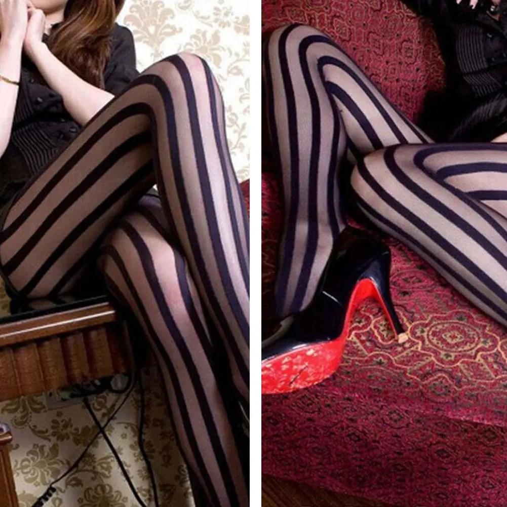 Thick Stripe Thin Stockings Wide Vertical Stripe Pantyhose Colour Blocking Stockings