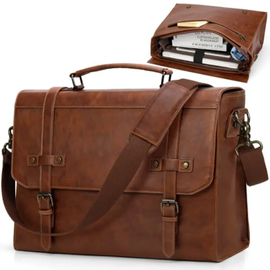 

Mens Messenger Bag Waterproof Vintage Leather Laptop Briefcase Large Laptop Bag Satchel Bag Computer Shoulder Bag for Office Bu