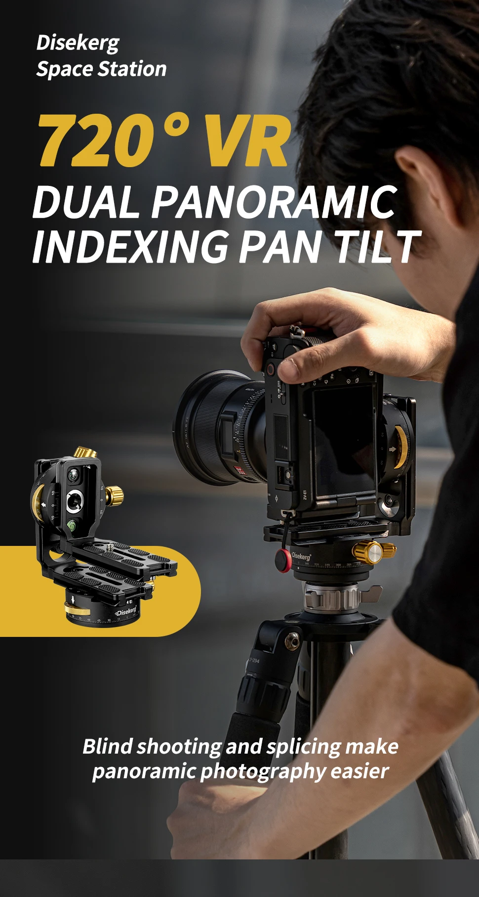MECO DISE 720VR Panoramakopf, 360° ° Doppel-Indexierungs-Gimbal für Kamera 3D-Panorama-Video-Splicing Stativhalterung Foto-Zubehör – Detail 2