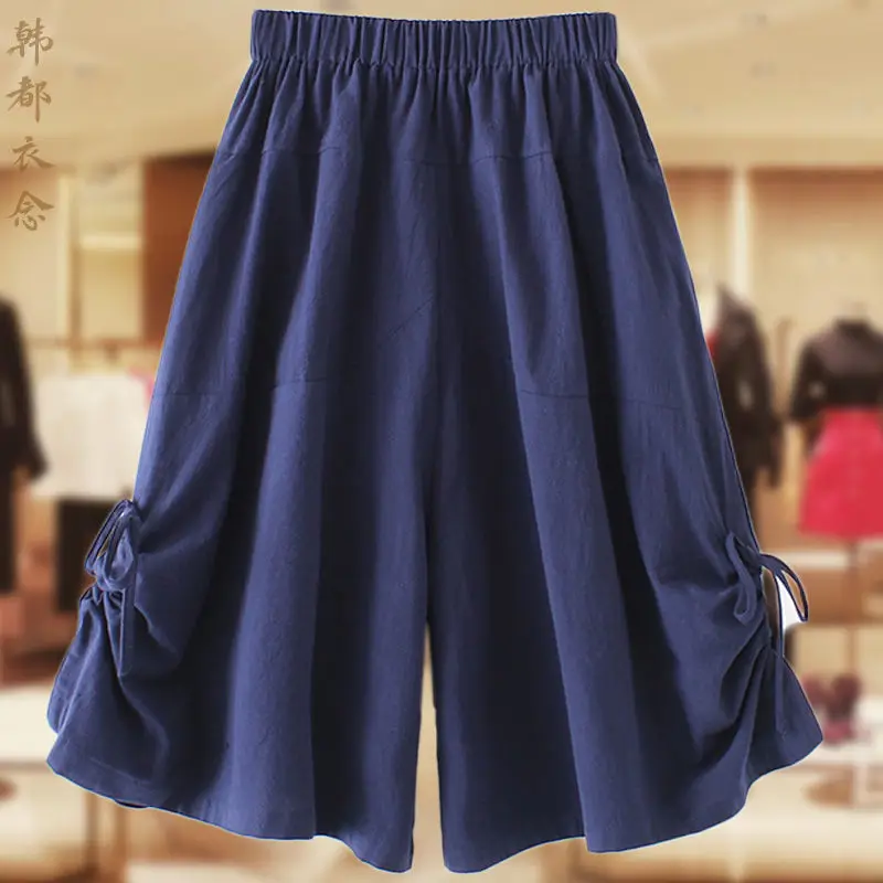 

Women Summer Simplicity Loose Vintage Solid Color High Waist Bloomers Women Clothes Casual All-match Appear Thin Cropped Pants