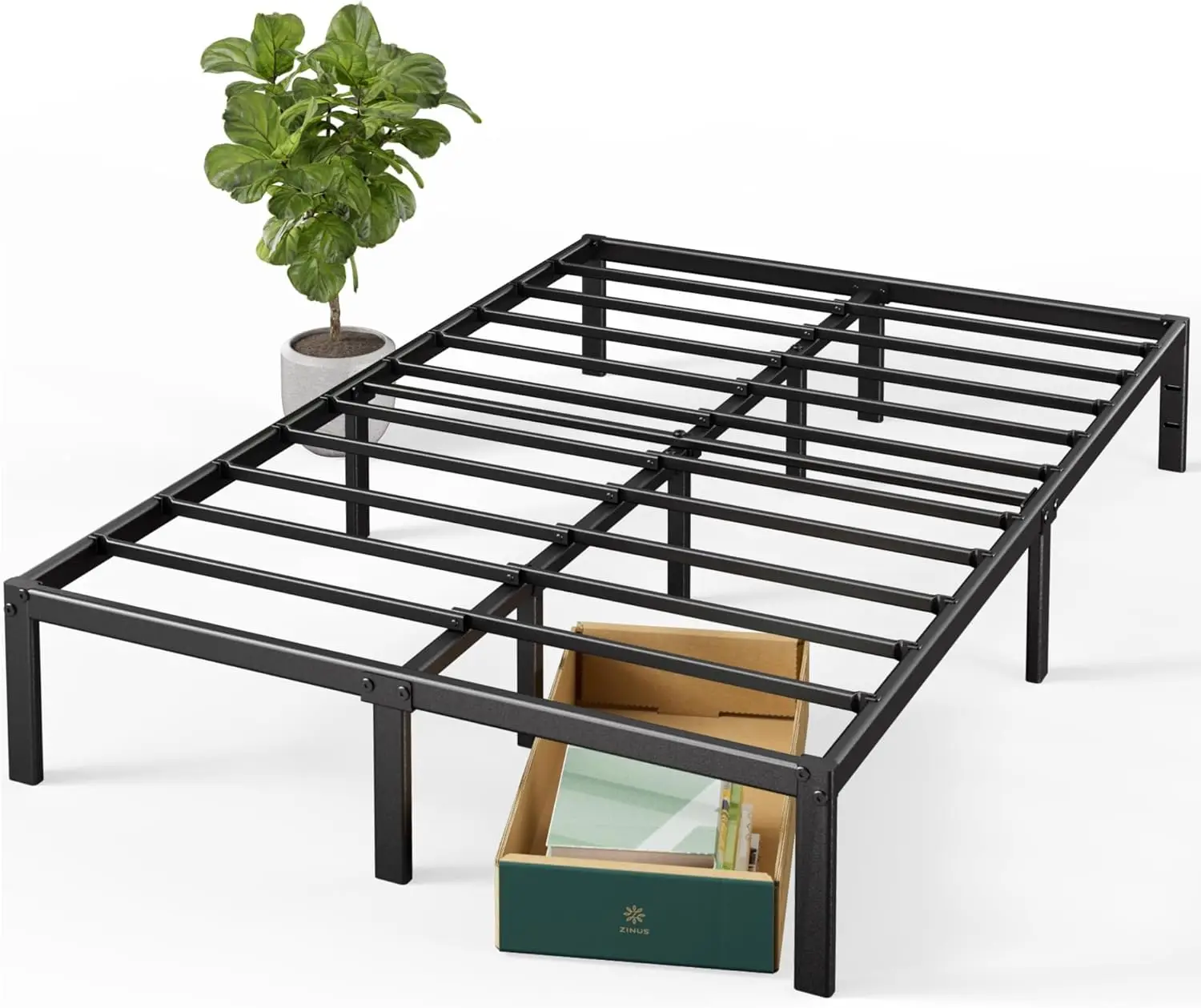 

14 Inch Metal Platform Bed Frame, Steel Support, No Box Spring Needed, Easy Assembly, Queen Size