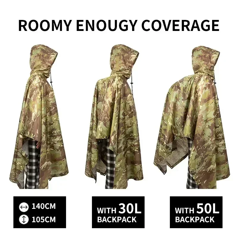 2024 NIEUWE Camouflage Regenjas Waterdichte Poncho Camouflage Cover voor Camping Jacht Kleding Onderdak Tent Noodregenjas