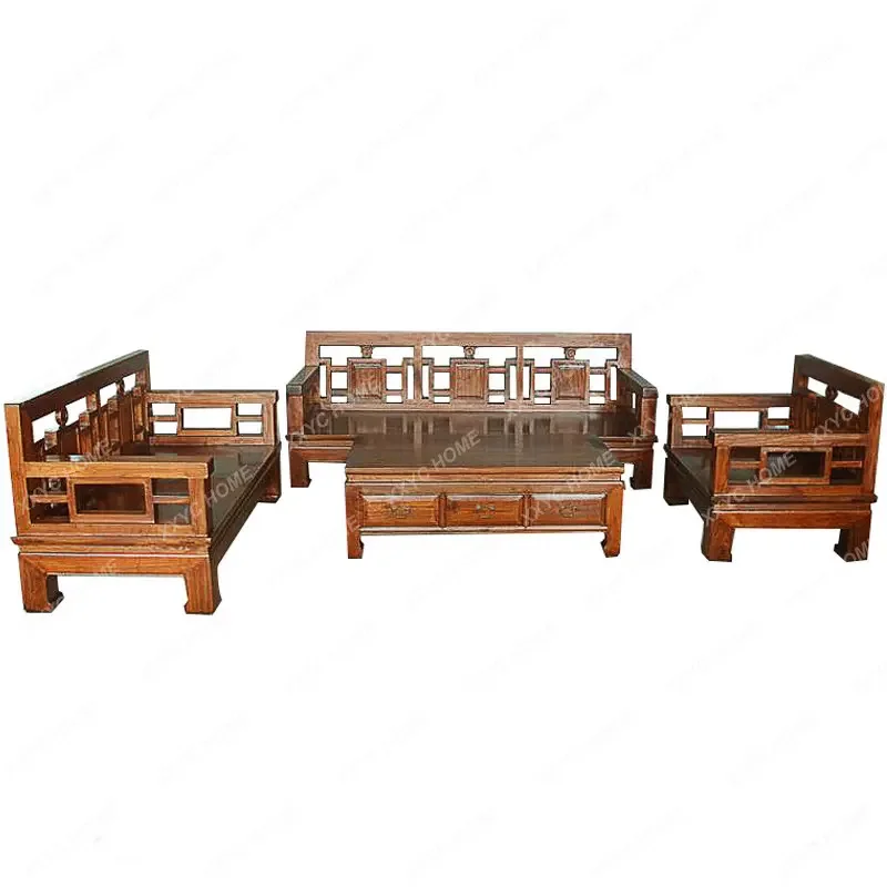 Chinese Style Living Room Solid Wood Three-Seat Sofa Combination Ancient and Modern Log Furniture Ming and Qing Antique