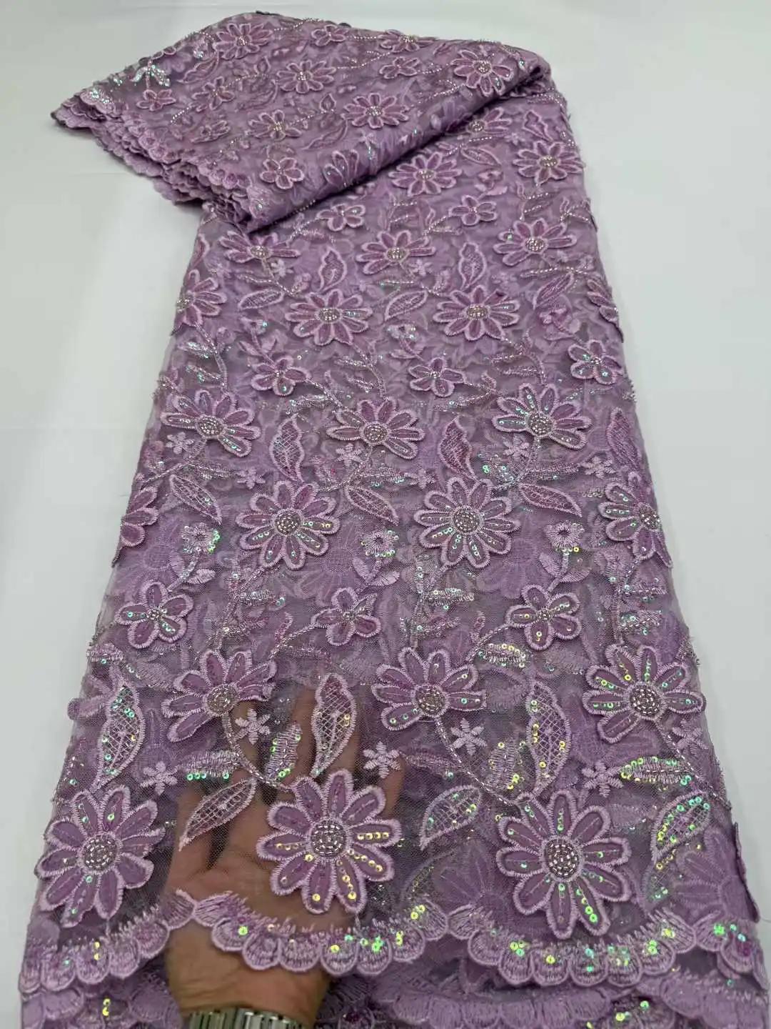 

Beautiful Fashion African Nigerian Beaded Embroidery Lace 2025 High-End French Sequins Lace Fabric For Wedding Party Dresses Sew