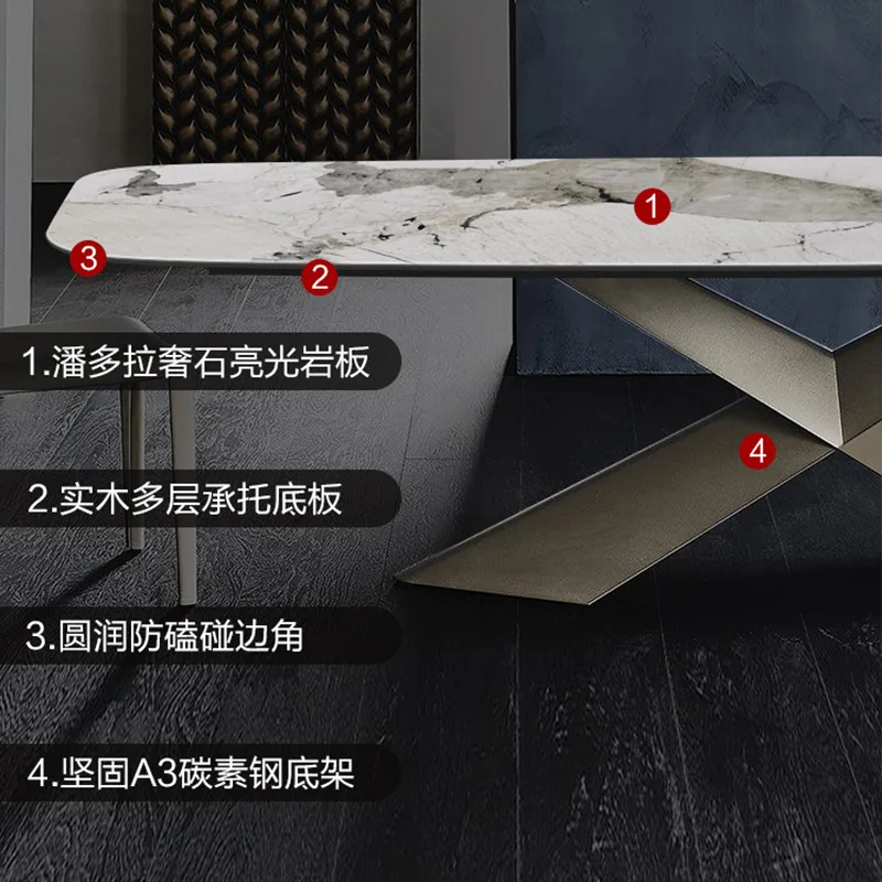 Bright rock slab dining table and chair combination modern simple light luxury rectangular household small apartment creative ma