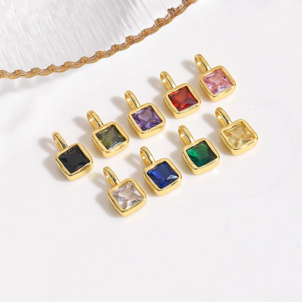

10Pcs Sweet Copper Geometric Color Zircon Square Pendant Bracelet Necklace DIY Jewelry Pendant Accessories