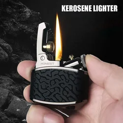 HONEST Retro Style Kerosene Lighter Stamped Ignition Metal Texture PU Leather Metal Lighter High Quality Smoking Men's Gift