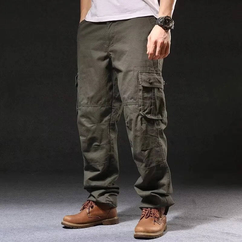 Men's Straight-Leg Cotton Work Pants – Casual Utility Trousers (Spring/Autumn, Plus Sizes Available)