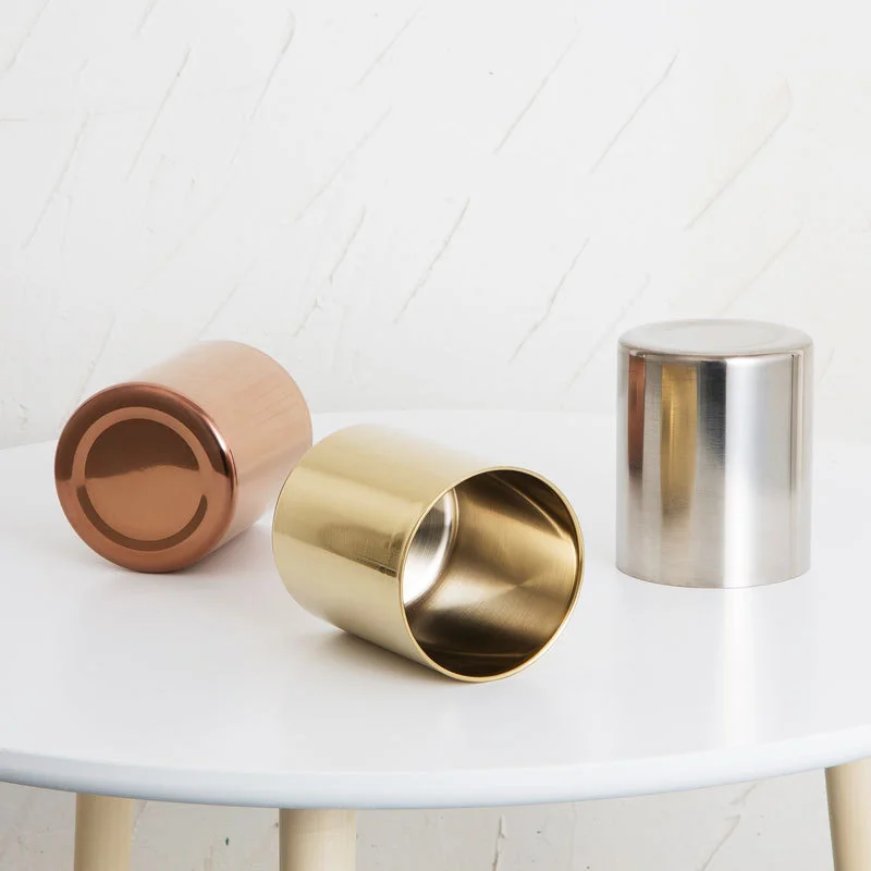 Circular Pen Holder Stainless Steel Metal Desktop Ornament Nordic Stationery Pen Insert Golden Vase Makeup Brush Storage Box