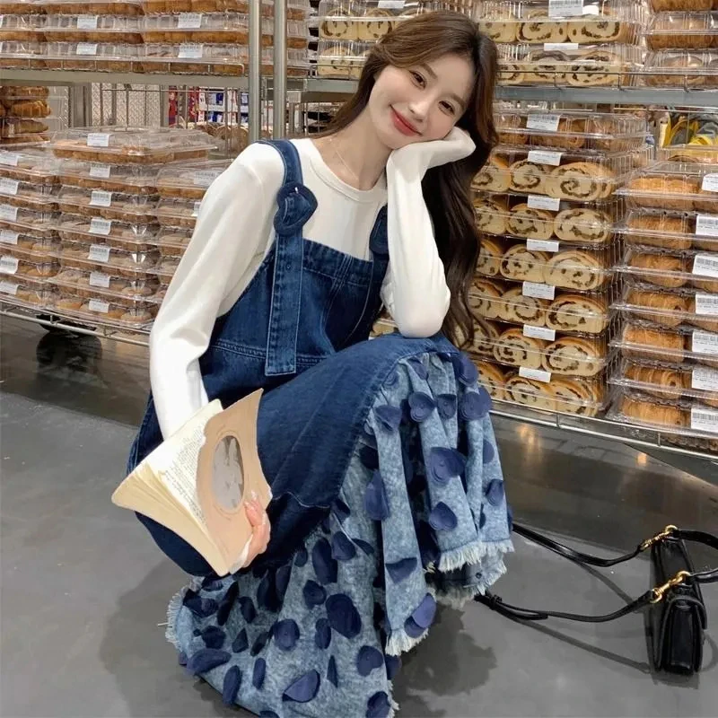 

Blue Denim Overall Dress Women Chic Patchwork Pretty Style Dress Fashion Casual Fringe Harajuku Streetwear Dress
