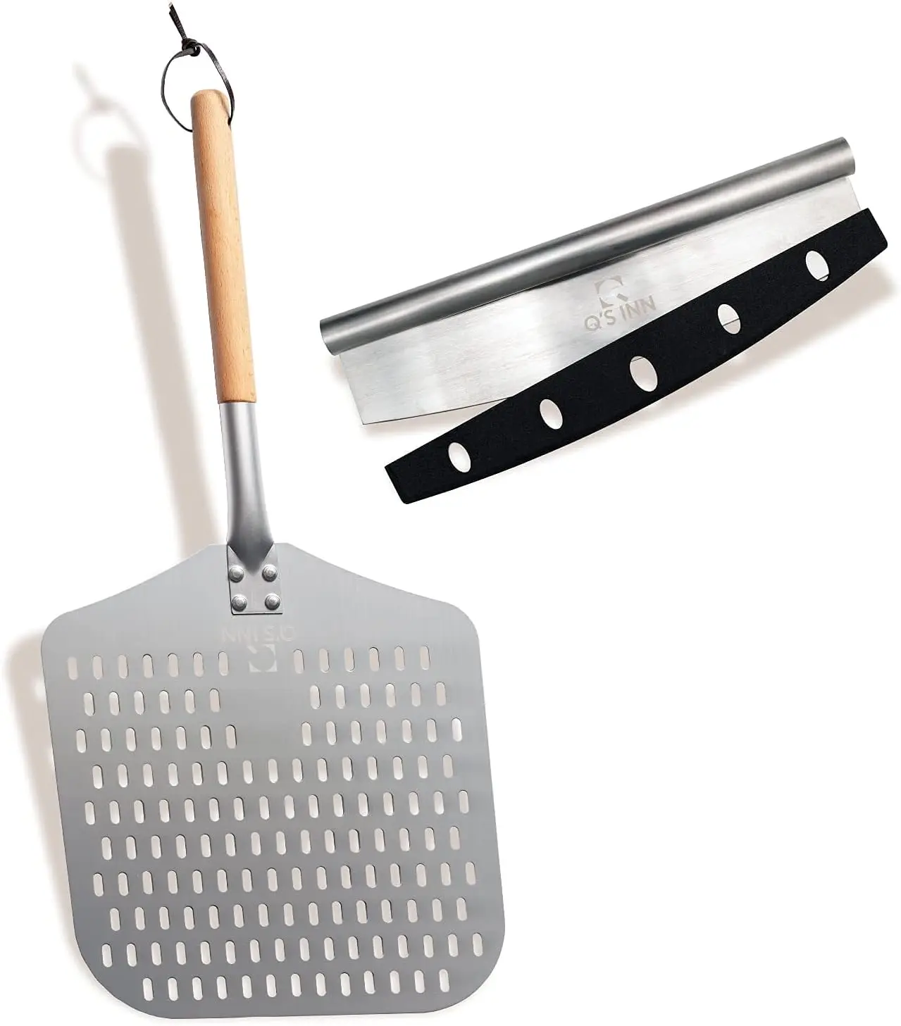 

Perforated Pizza Peel, Professional 12 x 14 Inch Paddle Anodized Aluminum Turning Peel with detachable wood handle for Home Made
