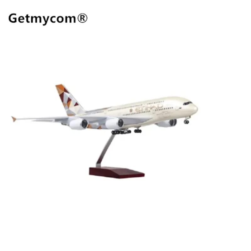 1/160 Scale 50.5CM Airplane A380 ETIHAD Airline Model W Light and Wheel Diecast Resin Plane For Collection Display Toys Gifts