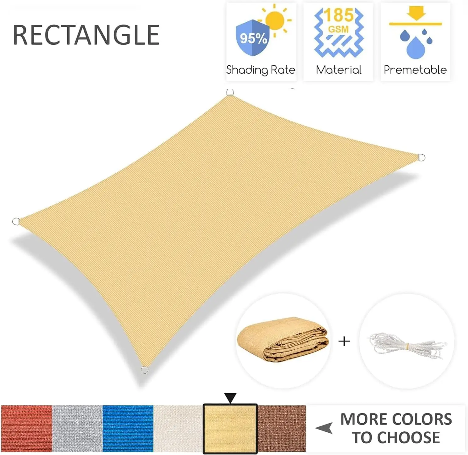 12x20ft Sun Shade Sail, Large Rectangle Canopy for Patio Garden Outdoor