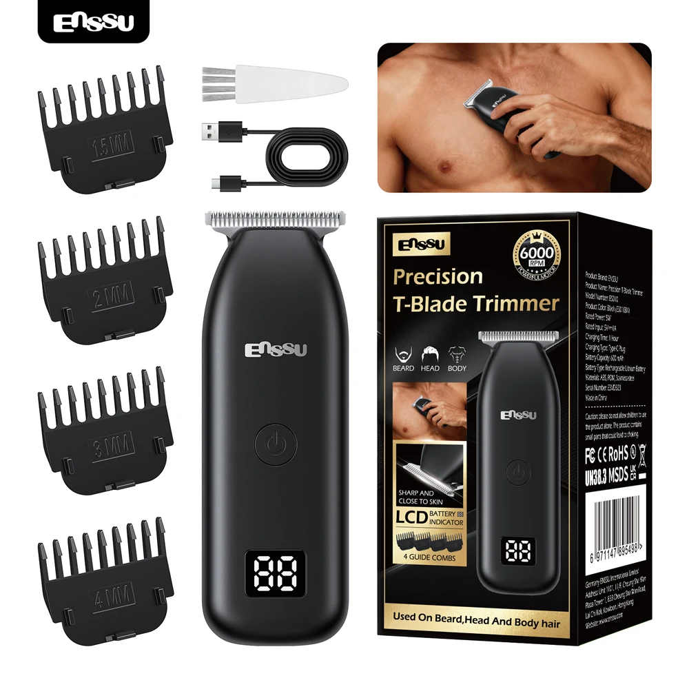 ENSSU Professional T‑Blade Hair Trimmer 6000RPM Electric Beard Body Clipper LCD Battery Indicator Type‑C Quick Charge 4 Guide Co view 6