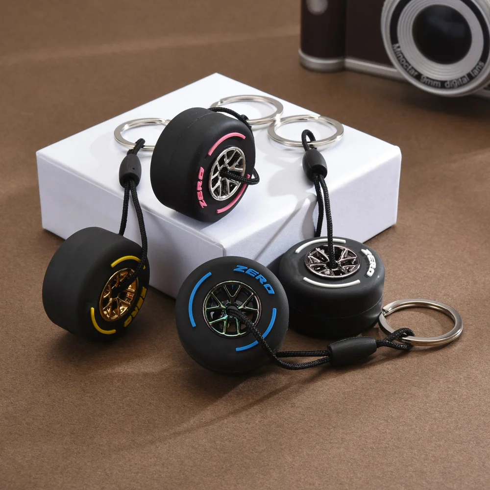 2024 New F1 Racing Simulation Tire Keychain Tyre With Wheel hub Pendant Car Accessories Small Gifts Unisex Key Pendant Gadgets