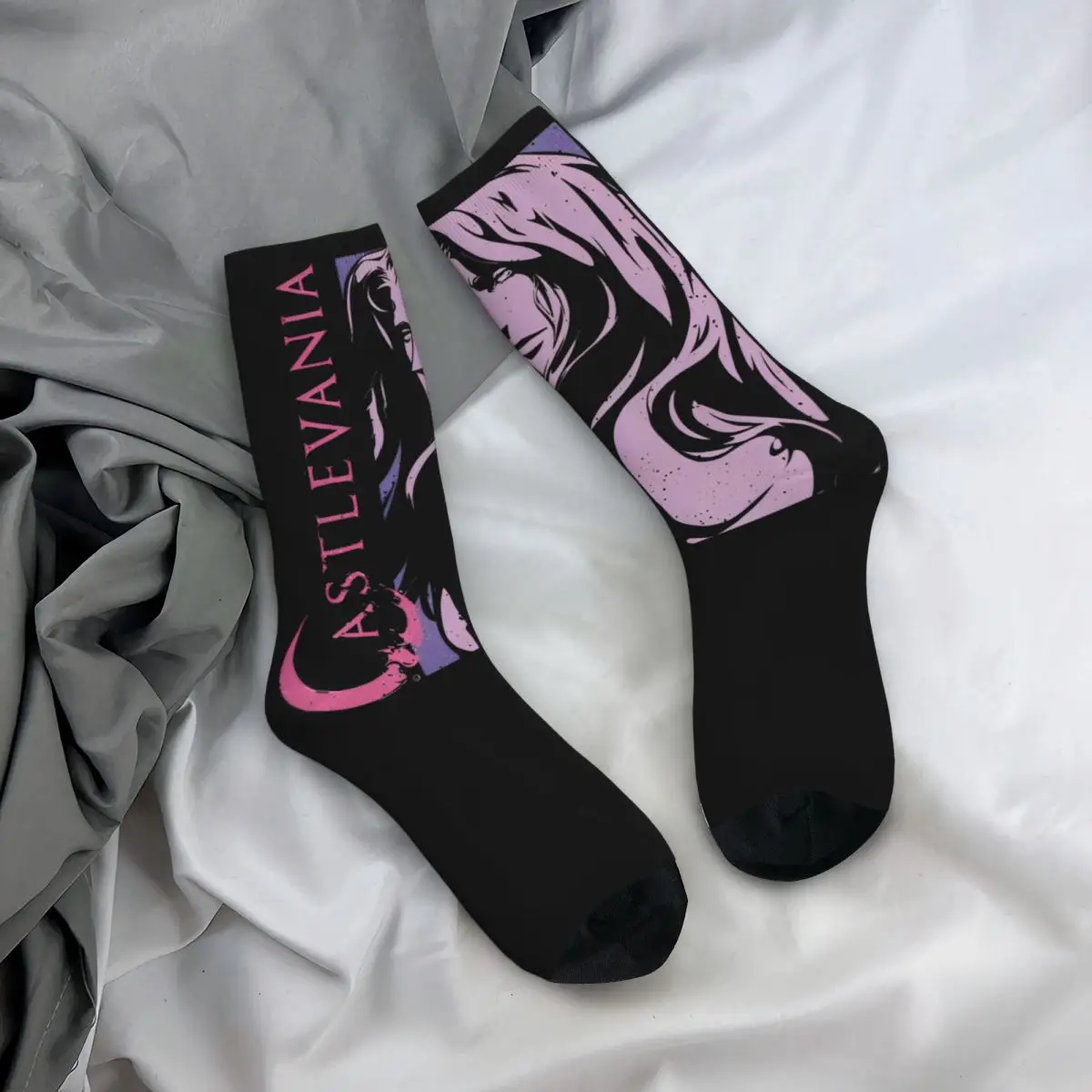 Castlevania Alucard Dark Portrait Design Theme Crew Socks Merch for Women Sweat Absorbing Print Socks