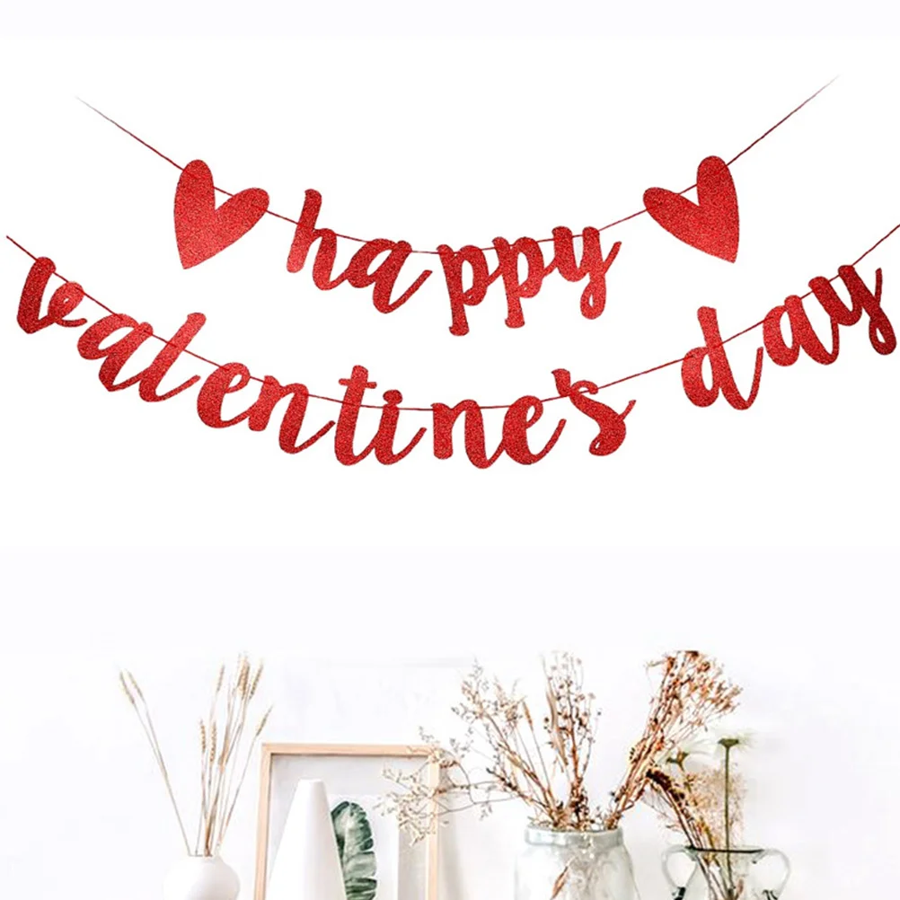

1Pcs Valentine's Day Party Banner Decorative Shiny Sequin Hanging Bunting with for Home Kitchen Fireplace Stairs