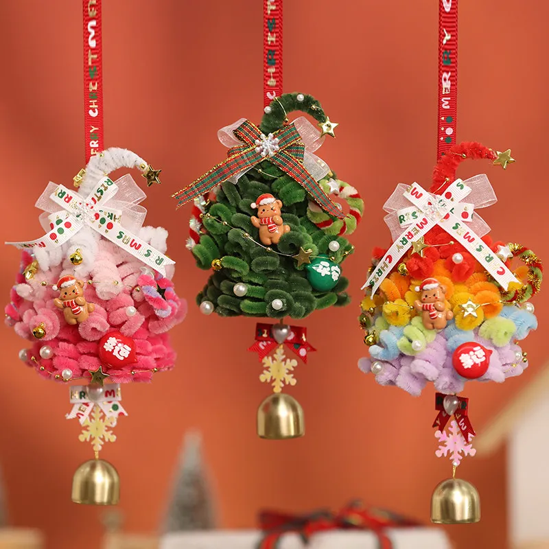 Diy Chenille Stem Christmas Ornament Kit Tree Hanging Car Pendant Gift With Video Tutorial Multiple Colors Bell Bear Xmas Decor