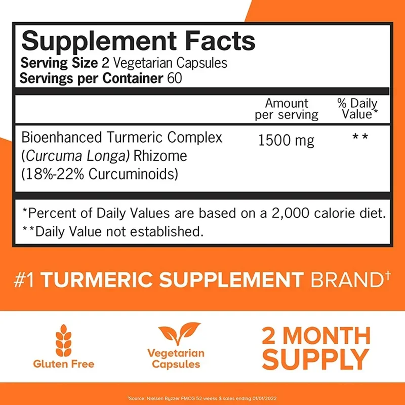 Turmeric Curcumin - Relieve Muscle and Joint Pain, Antioxidant, Immune, Heart, Brain, Skin, Digestion