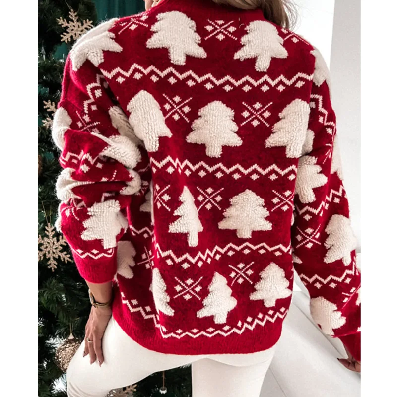 New Autumn Winter Christmas Sweater 2024 Women\'s Half Turtle Collar Christmas Towel Embroidered Long Sleeve Pullover Sweater