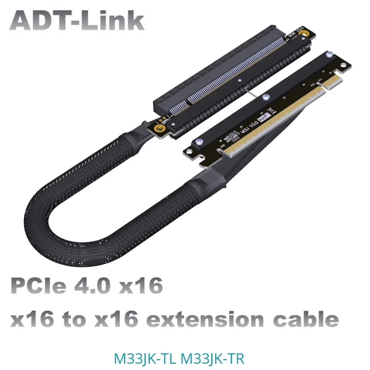 ADT-Link Dual Reverse Riser Cable Right&Left Bend GEN4 Cable PCI-E 4.0 x16 Soft GPU Server Extender For A4 ITX RTX 4090 RX7900xt