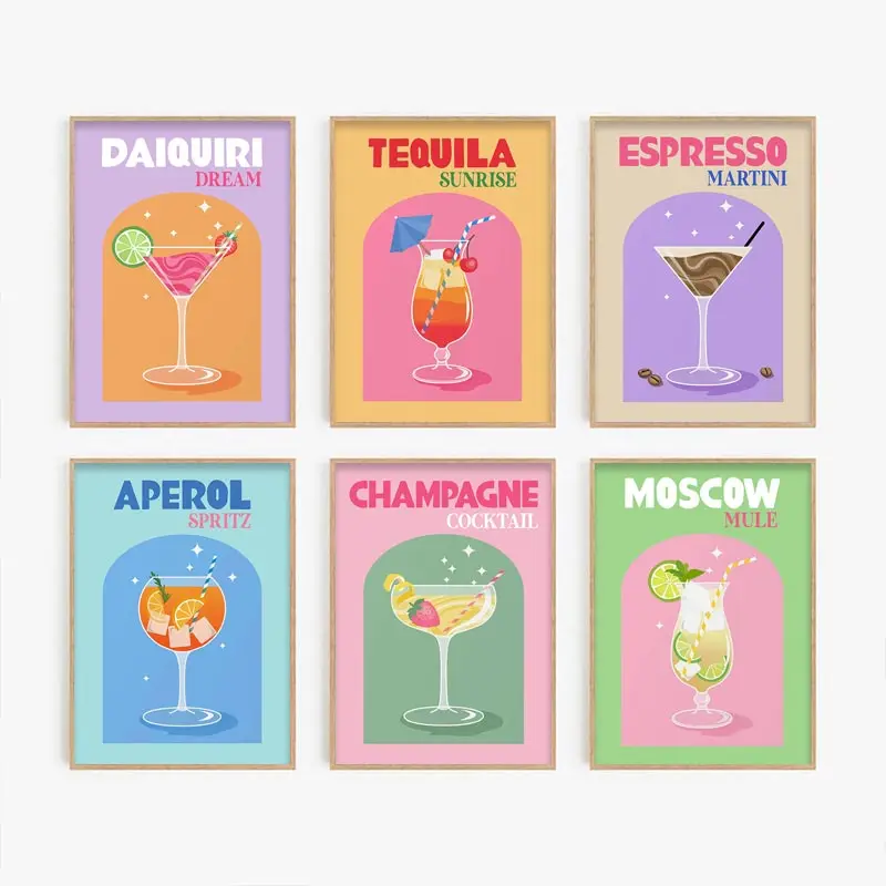 Colorful Cocktail Drink Frameless Canvas Painting Decorative Printing Poster Image Home Living Room Bedroom Decoration Painting