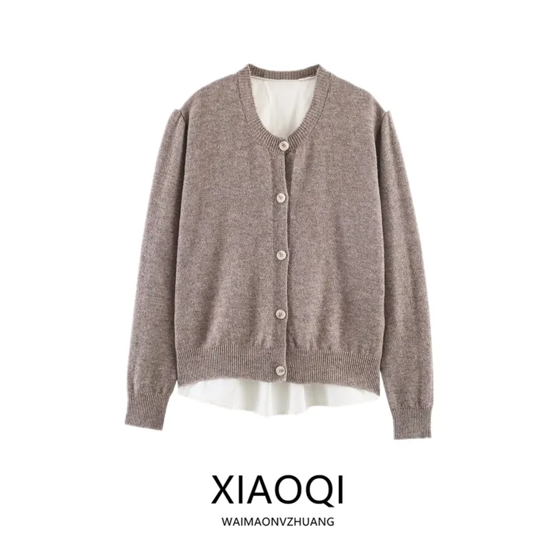 

Spring 2026 Women's Knitted Jaet Design Sense Versatile Patchwork Waist Belt Long Sve Open Cardigan Sle Faionable Ou...