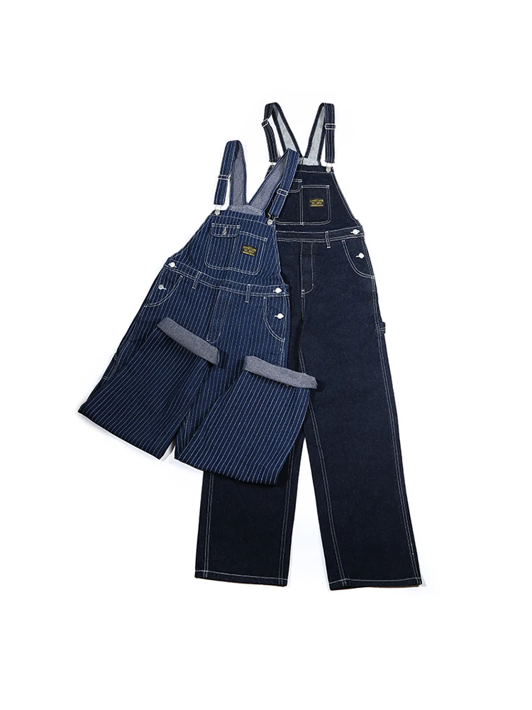 Retro Primary Denim Overalls Jeans For Men Amekaji Suspenders American Homme Original Vintage Style Jeans