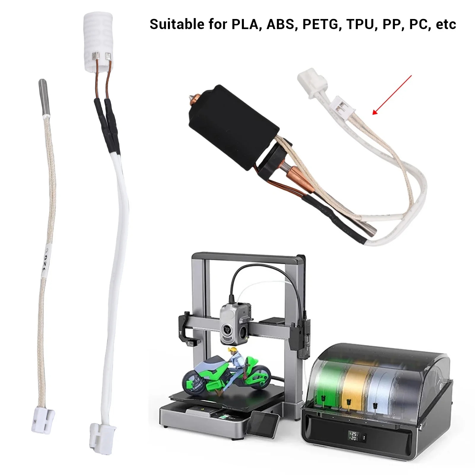 

Ceramic Heater and Thermistor Fit for Creality Hi Combo 3D Printer 100W Heating Ring Temperature Measuring Thermistor Wire