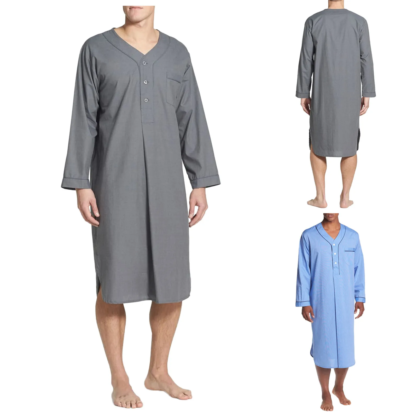 Loose Muslim Robe Long-sleeved Color Nightgown Men\'s Solid Fashion Men\'s blouse Mens Dress Shirts Extra Long