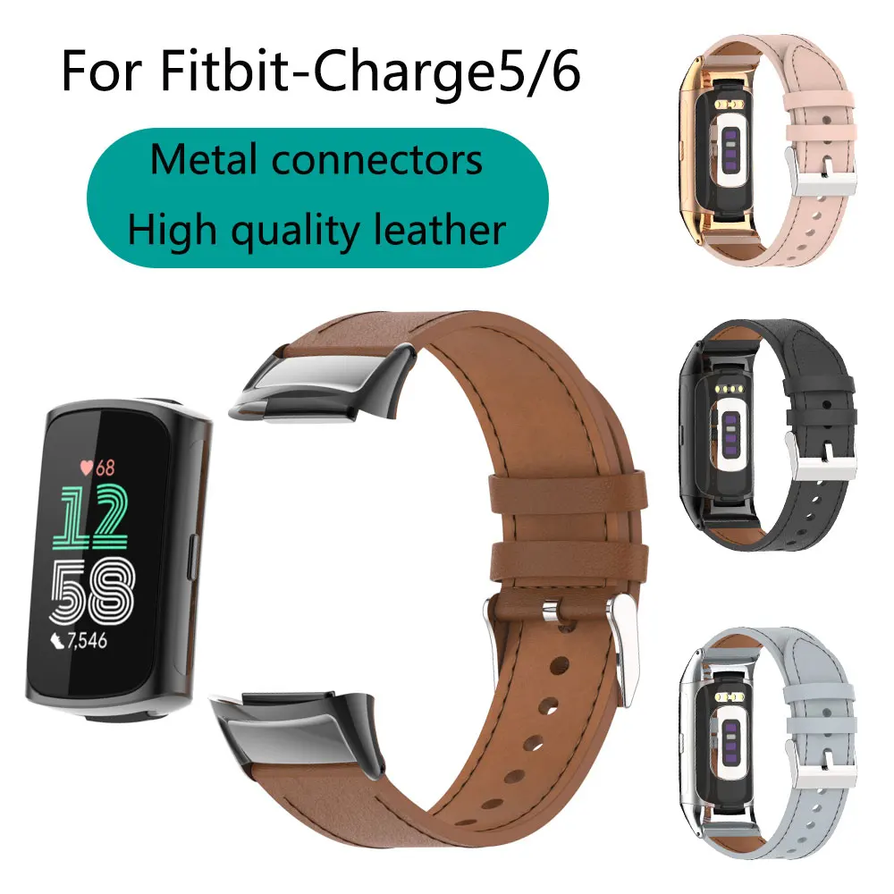 Fit Fitbit-Charge5/6 wristband, ultra-fiber leather wristband metal connector smart sports leather wristband