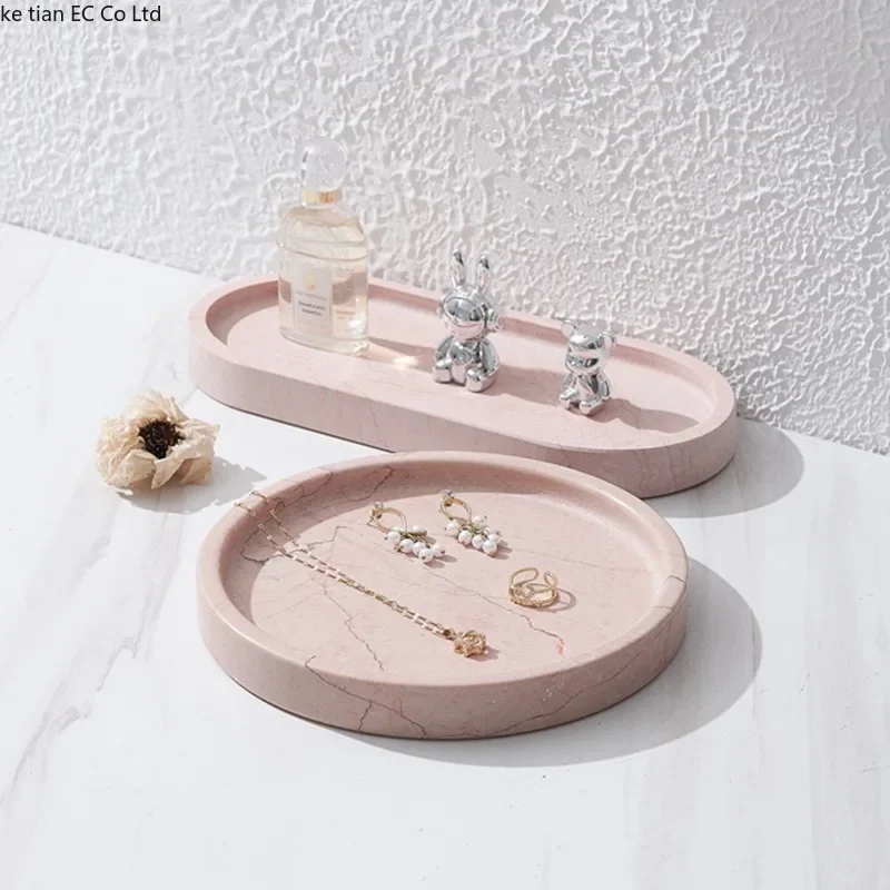 European style creative marble tray Light luxury rose pink trays decorative Jewelry key storage plate Bathroom storage tray