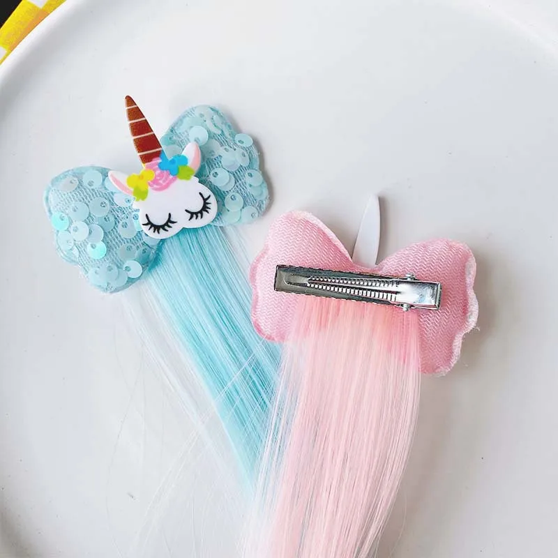 New Unicorn Sequin Hairpin Gradient Wig Child Hair Rope Hairband Unicorn Cartoon Headpiece Hair Clip Girl Hair Accessories Tiara