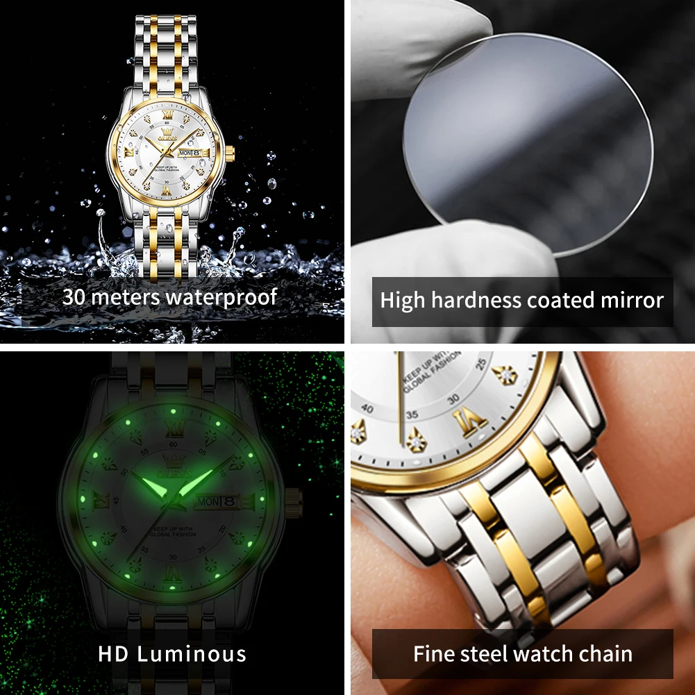 OLEVS 5513X العطور ساعة نسائية ساعة كوارتز أصلية مقاوم للماء مضيئة تاريخ اليوم السيدات الساعات ساعة عطرة هدية جديد Reloj