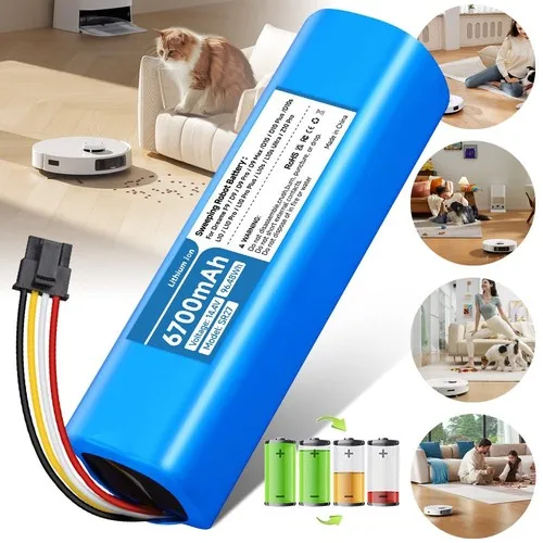 Batterie au lithium de remplacement 14,4 V 6700 mAh compatible avec les aspirateurs robots Dreame et Xiaomi, rechargeable, longue durée, accessoire de rechange pour aspirateur