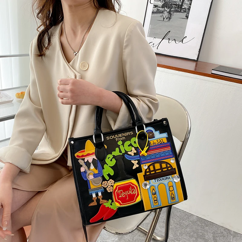 2022 New Graffiti Tote Bags for Women High Quality Shoulder Bag Stitching Handbag Fashion Purses Crossbody Bag Designer Satchel